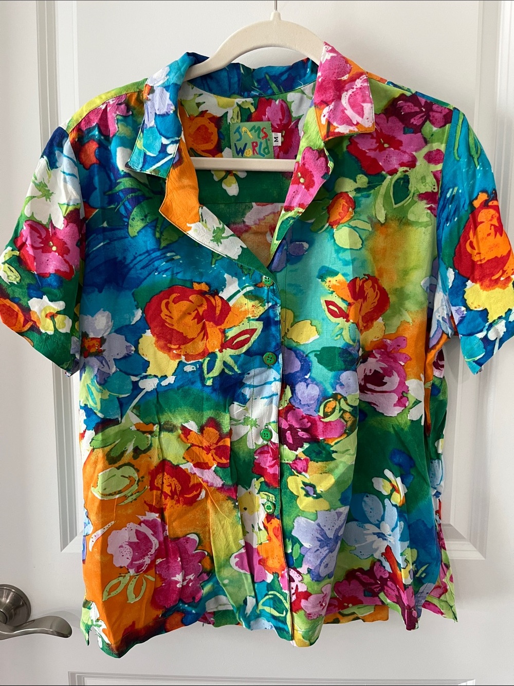 Jams World VTG Day glow Multicolor Floral Button-Up Shirt Made in Hawaii RARE